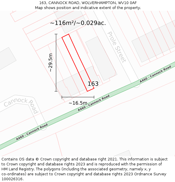 163, CANNOCK ROAD, WOLVERHAMPTON, WV10 0AF: Plot and title map