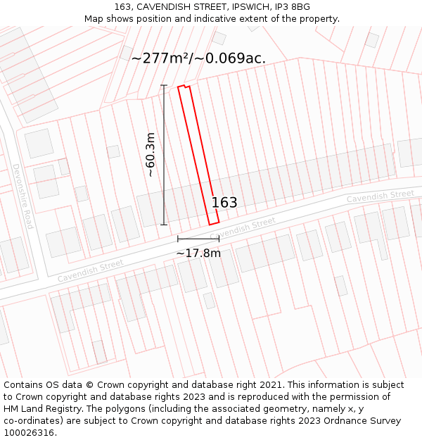163, CAVENDISH STREET, IPSWICH, IP3 8BG: Plot and title map