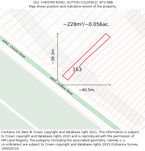 163, CHESTER ROAD, SUTTON COLDFIELD, B73 5BB: Plot and title map