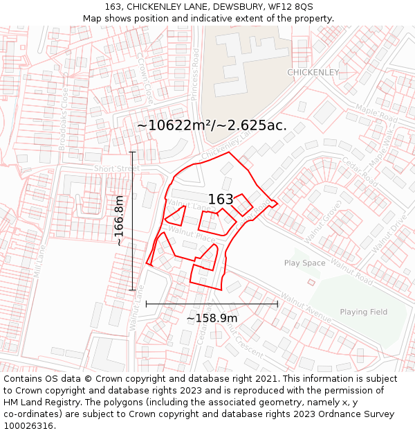 163, CHICKENLEY LANE, DEWSBURY, WF12 8QS: Plot and title map