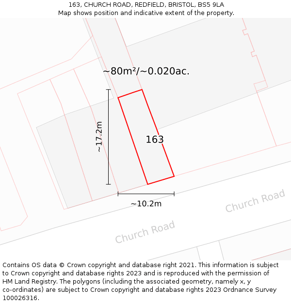 163, CHURCH ROAD, REDFIELD, BRISTOL, BS5 9LA: Plot and title map