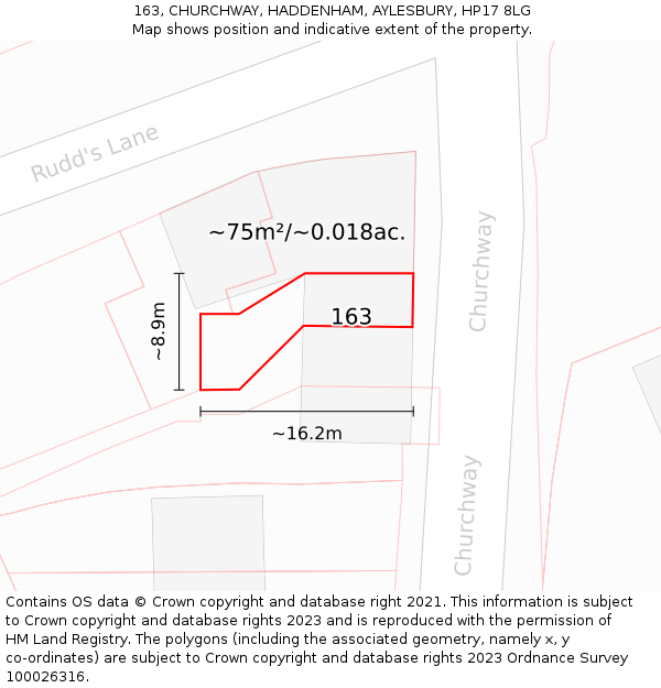 163, CHURCHWAY, HADDENHAM, AYLESBURY, HP17 8LG: Plot and title map