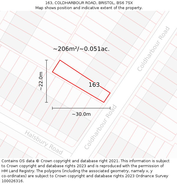 163, COLDHARBOUR ROAD, BRISTOL, BS6 7SX: Plot and title map