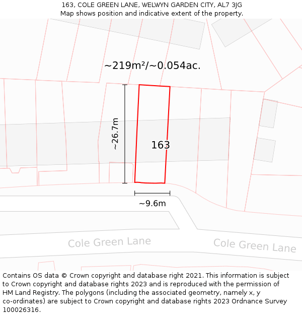 163, COLE GREEN LANE, WELWYN GARDEN CITY, AL7 3JG: Plot and title map