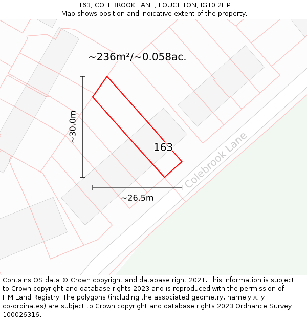 163, COLEBROOK LANE, LOUGHTON, IG10 2HP: Plot and title map