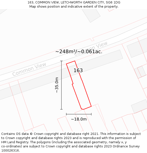 163, COMMON VIEW, LETCHWORTH GARDEN CITY, SG6 1DG: Plot and title map