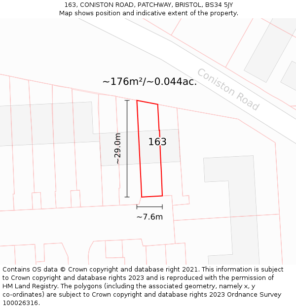 163, CONISTON ROAD, PATCHWAY, BRISTOL, BS34 5JY: Plot and title map