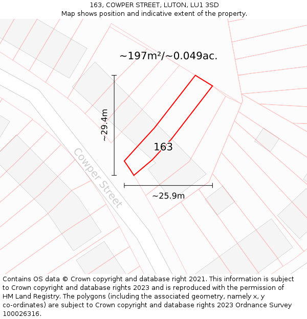 163, COWPER STREET, LUTON, LU1 3SD: Plot and title map