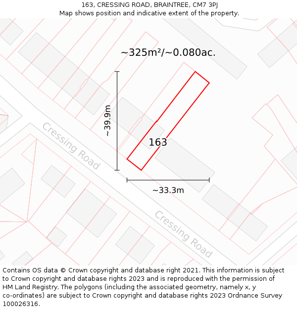 163, CRESSING ROAD, BRAINTREE, CM7 3PJ: Plot and title map