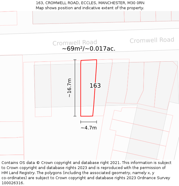 163, CROMWELL ROAD, ECCLES, MANCHESTER, M30 0RN: Plot and title map