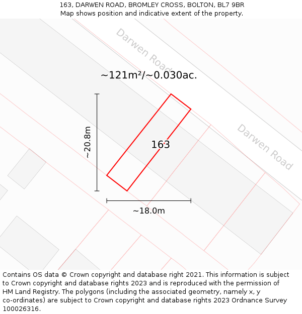 163, DARWEN ROAD, BROMLEY CROSS, BOLTON, BL7 9BR: Plot and title map