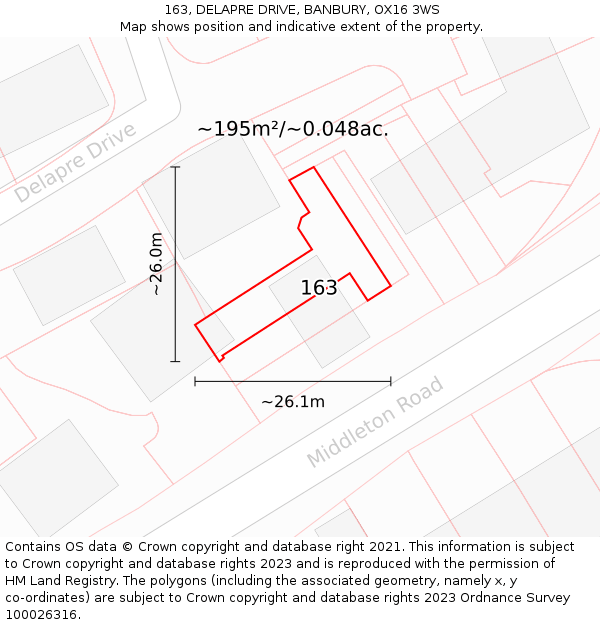 163, DELAPRE DRIVE, BANBURY, OX16 3WS: Plot and title map