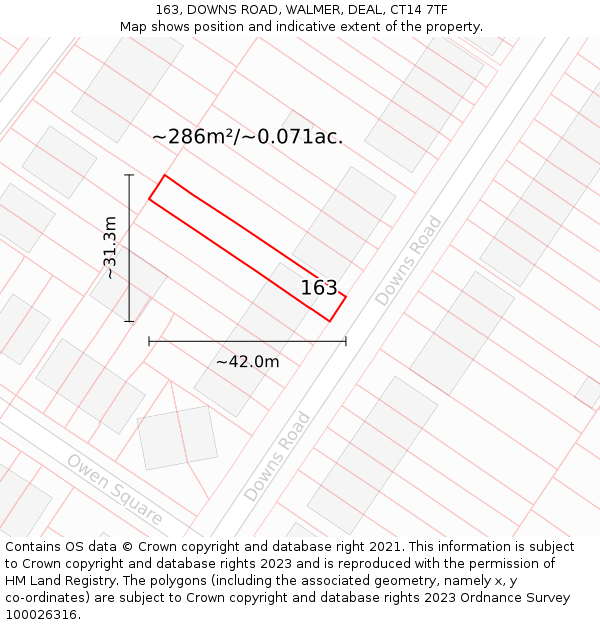 163, DOWNS ROAD, WALMER, DEAL, CT14 7TF: Plot and title map