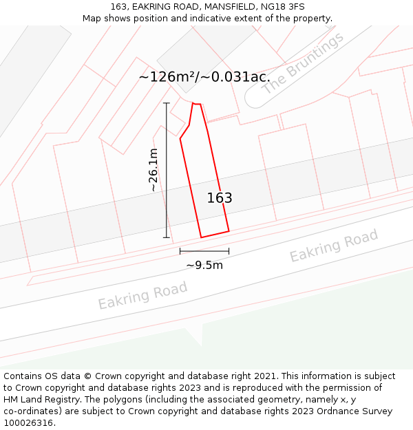 163, EAKRING ROAD, MANSFIELD, NG18 3FS: Plot and title map