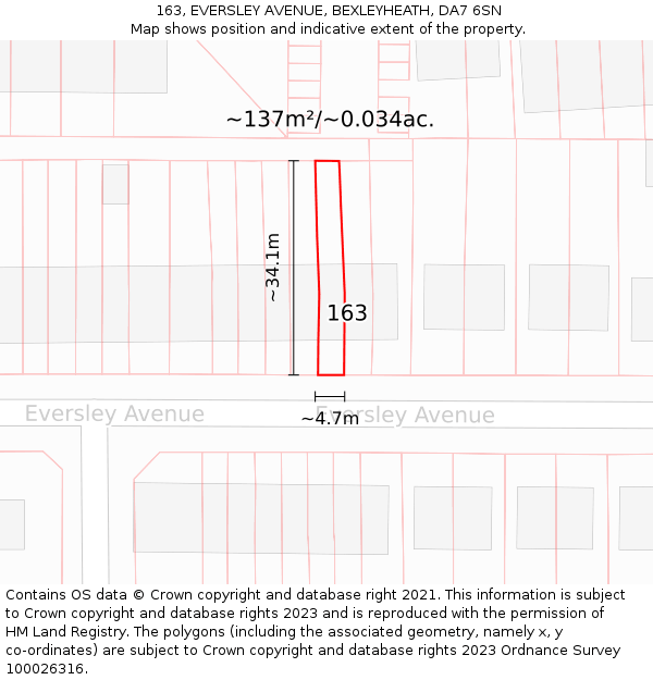 163, EVERSLEY AVENUE, BEXLEYHEATH, DA7 6SN: Plot and title map