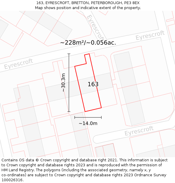 163, EYRESCROFT, BRETTON, PETERBOROUGH, PE3 8EX: Plot and title map