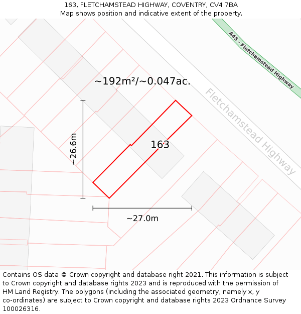 163, FLETCHAMSTEAD HIGHWAY, COVENTRY, CV4 7BA: Plot and title map