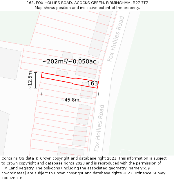 163, FOX HOLLIES ROAD, ACOCKS GREEN, BIRMINGHAM, B27 7TZ: Plot and title map