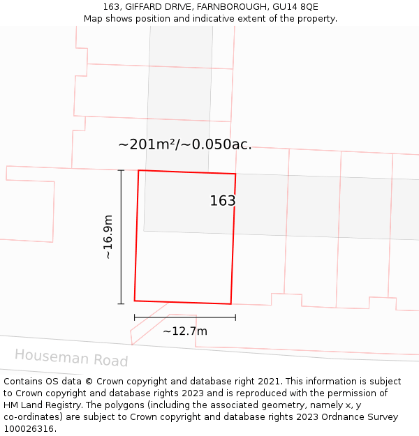 163, GIFFARD DRIVE, FARNBOROUGH, GU14 8QE: Plot and title map