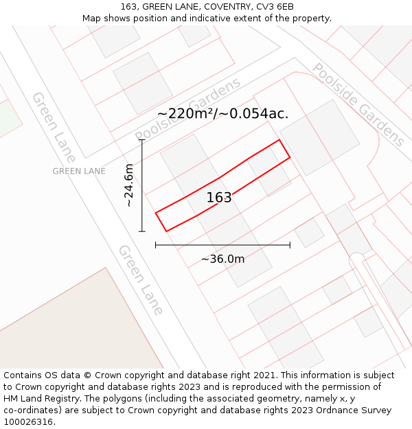 163, GREEN LANE, COVENTRY, CV3 6EB: Plot and title map