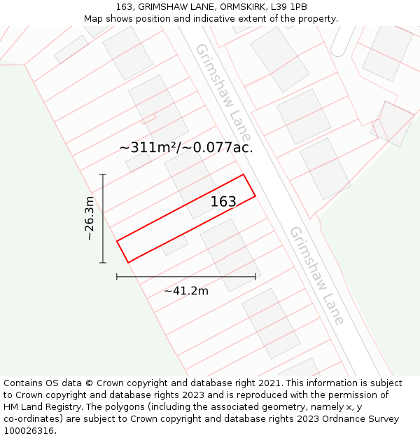 163, GRIMSHAW LANE, ORMSKIRK, L39 1PB: Plot and title map
