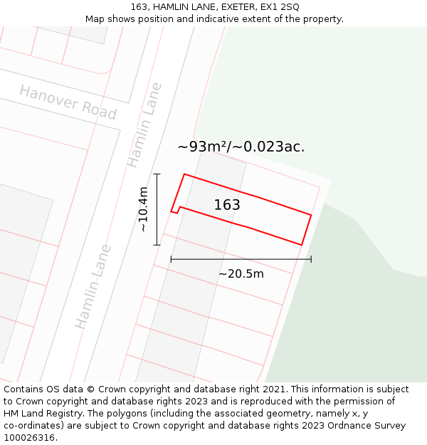 163, HAMLIN LANE, EXETER, EX1 2SQ: Plot and title map
