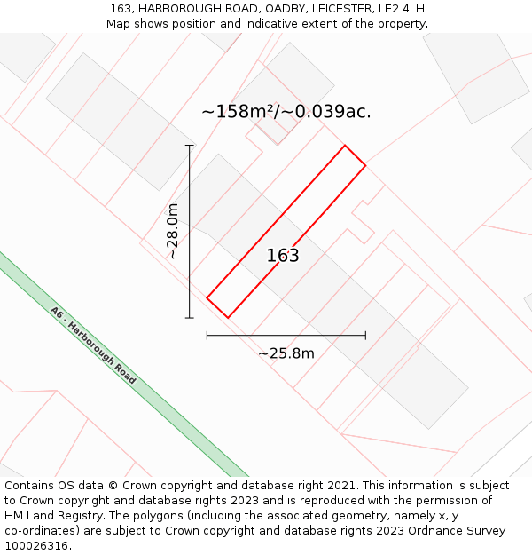 163, HARBOROUGH ROAD, OADBY, LEICESTER, LE2 4LH: Plot and title map