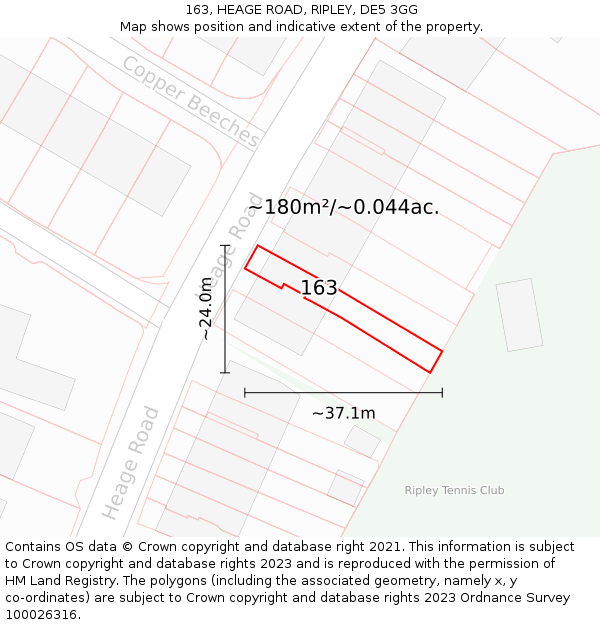 163, HEAGE ROAD, RIPLEY, DE5 3GG: Plot and title map
