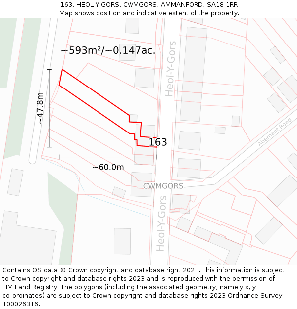 163, HEOL Y GORS, CWMGORS, AMMANFORD, SA18 1RR: Plot and title map
