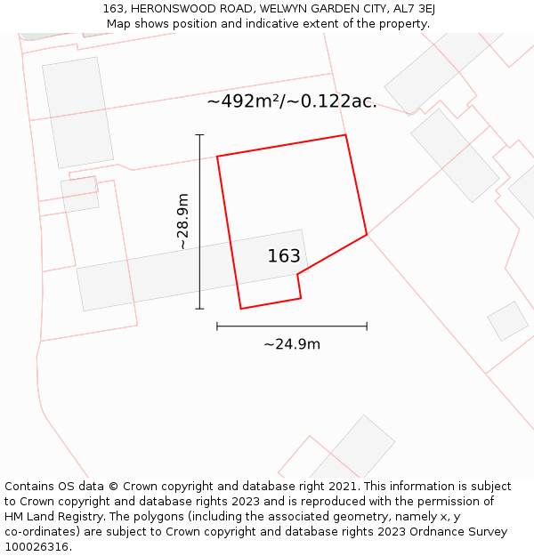 163, HERONSWOOD ROAD, WELWYN GARDEN CITY, AL7 3EJ: Plot and title map
