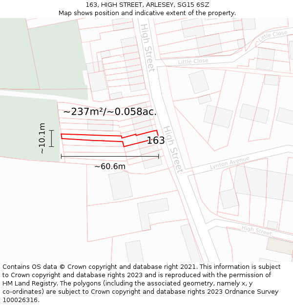 163, HIGH STREET, ARLESEY, SG15 6SZ: Plot and title map