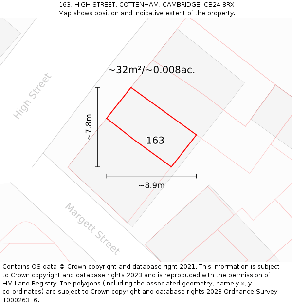 163, HIGH STREET, COTTENHAM, CAMBRIDGE, CB24 8RX: Plot and title map