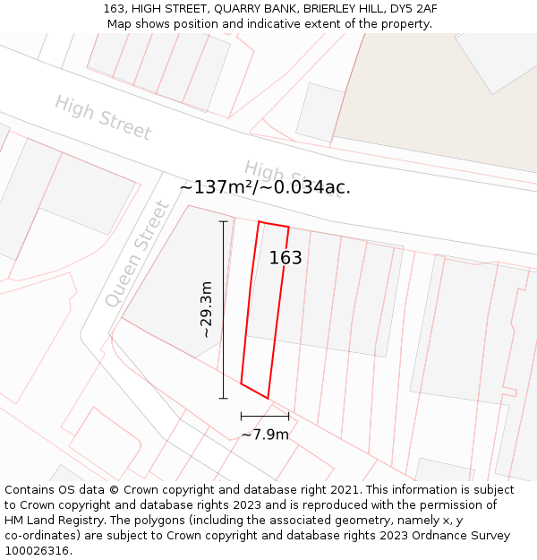 163, HIGH STREET, QUARRY BANK, BRIERLEY HILL, DY5 2AF: Plot and title map