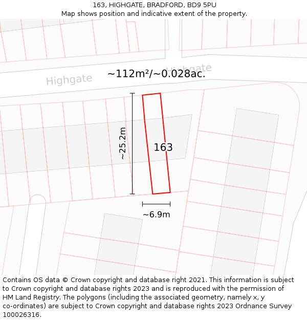 163, HIGHGATE, BRADFORD, BD9 5PU: Plot and title map