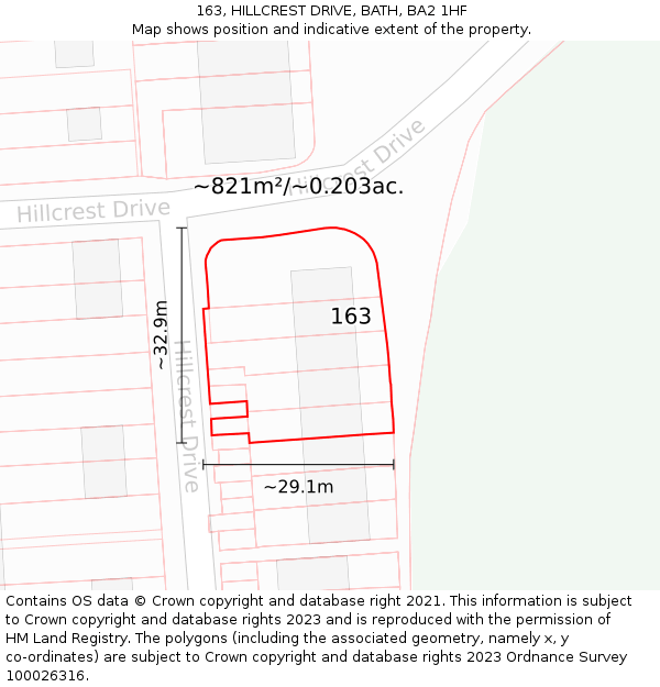 163, HILLCREST DRIVE, BATH, BA2 1HF: Plot and title map