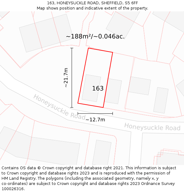 163, HONEYSUCKLE ROAD, SHEFFIELD, S5 6FF: Plot and title map