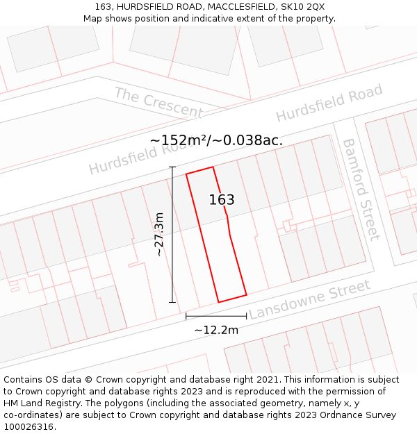 163, HURDSFIELD ROAD, MACCLESFIELD, SK10 2QX: Plot and title map