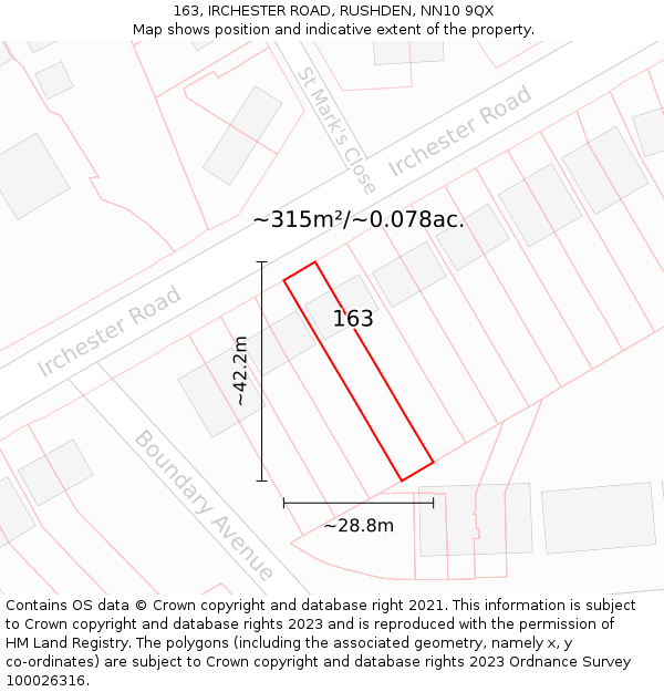 163, IRCHESTER ROAD, RUSHDEN, NN10 9QX: Plot and title map