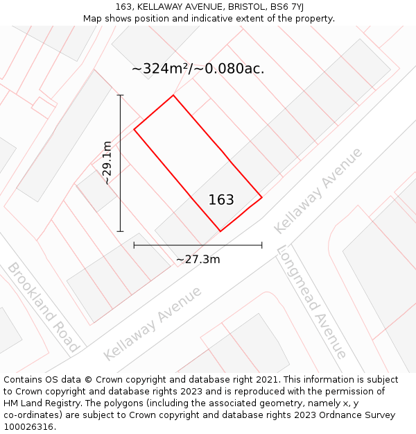 163, KELLAWAY AVENUE, BRISTOL, BS6 7YJ: Plot and title map