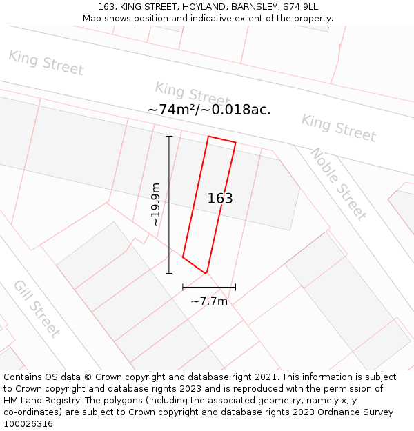 163, KING STREET, HOYLAND, BARNSLEY, S74 9LL: Plot and title map