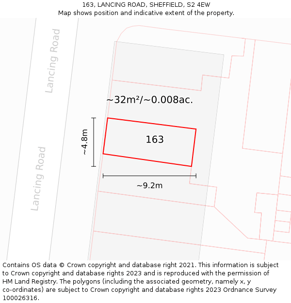 163, LANCING ROAD, SHEFFIELD, S2 4EW: Plot and title map