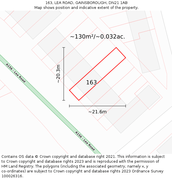 163, LEA ROAD, GAINSBOROUGH, DN21 1AB: Plot and title map