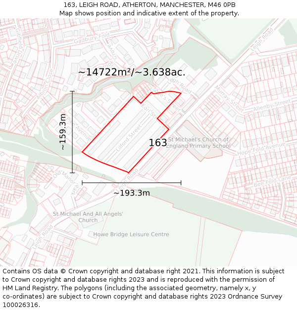 163, LEIGH ROAD, ATHERTON, MANCHESTER, M46 0PB: Plot and title map