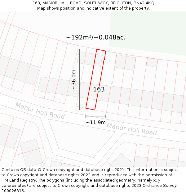 163, MANOR HALL ROAD, SOUTHWICK, BRIGHTON, BN42 4NQ: Plot and title map
