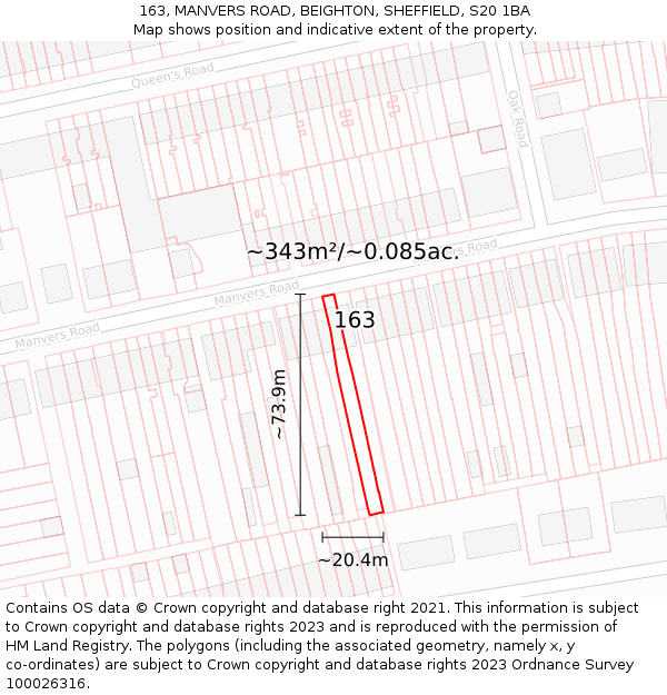 163, MANVERS ROAD, BEIGHTON, SHEFFIELD, S20 1BA: Plot and title map