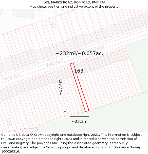 163, MARKS ROAD, ROMFORD, RM7 7AF: Plot and title map