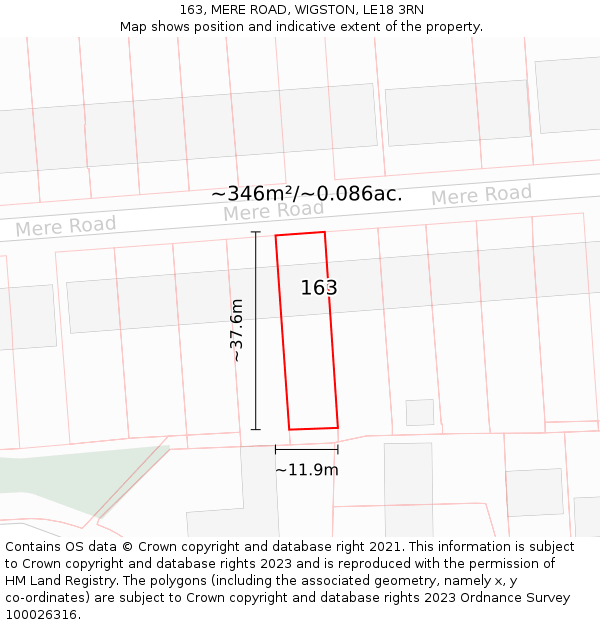 163, MERE ROAD, WIGSTON, LE18 3RN: Plot and title map