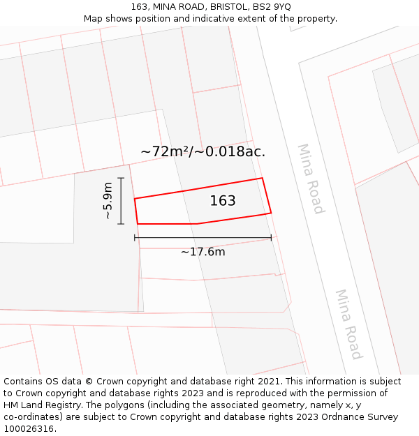163, MINA ROAD, BRISTOL, BS2 9YQ: Plot and title map