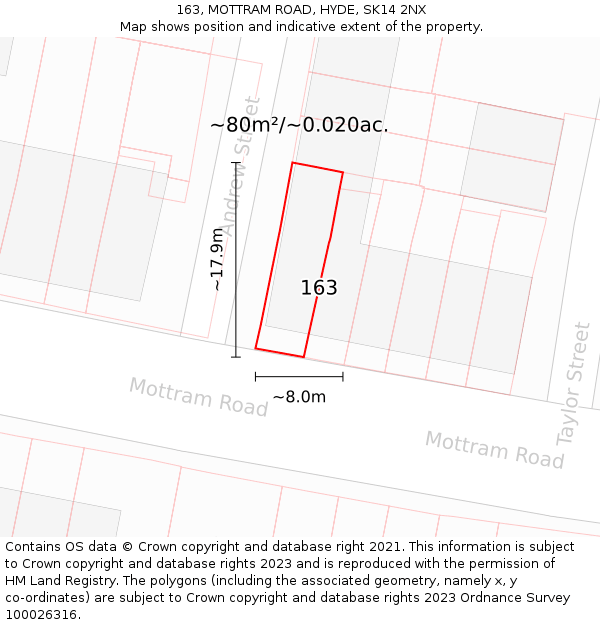 163, MOTTRAM ROAD, HYDE, SK14 2NX: Plot and title map