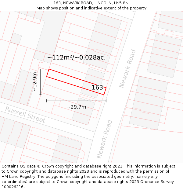 163, NEWARK ROAD, LINCOLN, LN5 8NL: Plot and title map